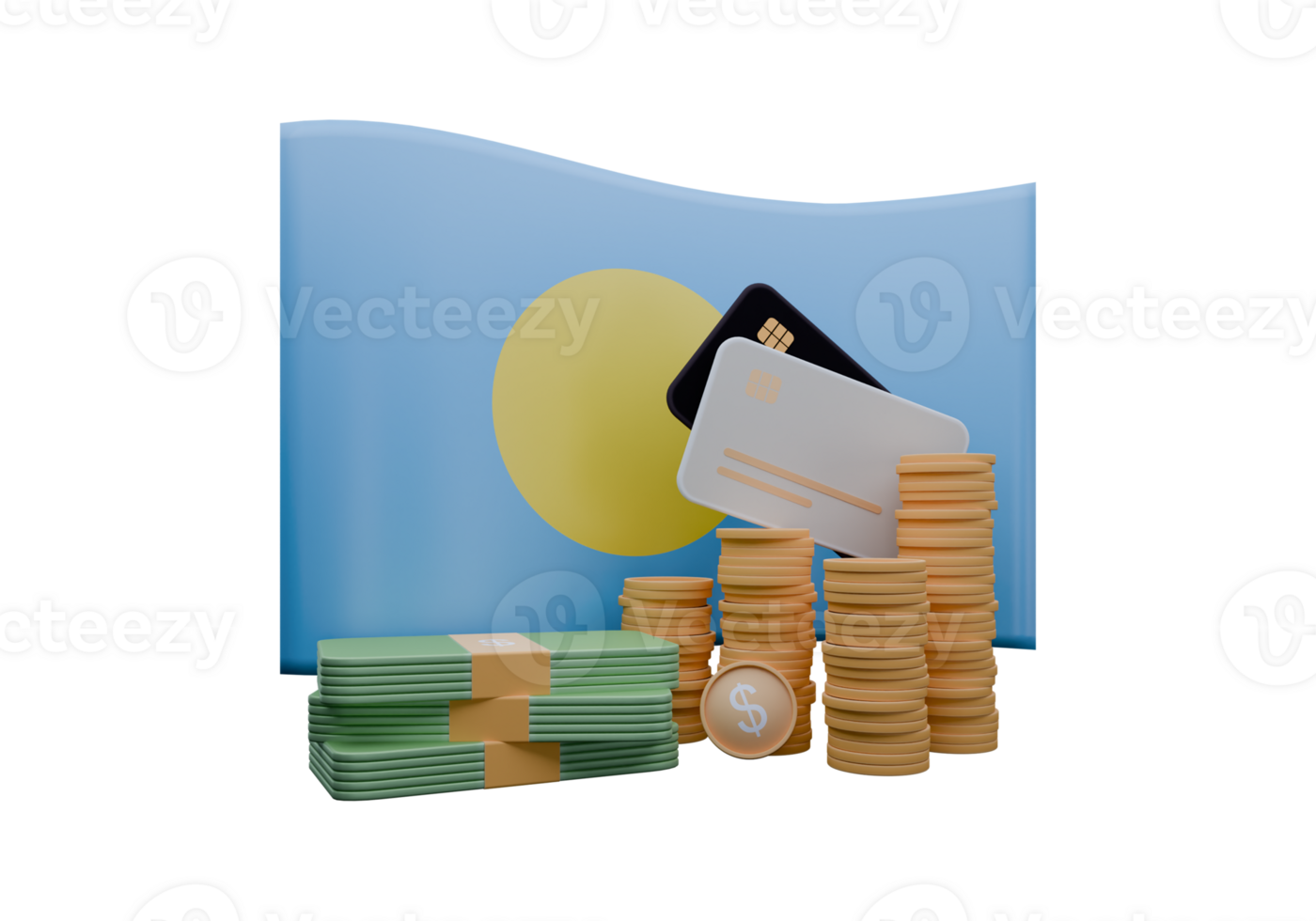 Striking 3D render illustration of Palau flag and currency called US Dollar png