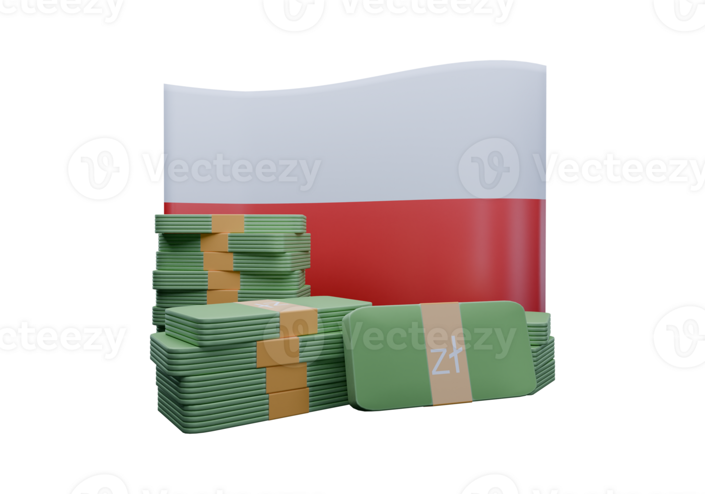 Engaging 3D render illustration of Poland flag and currency called Zloty png