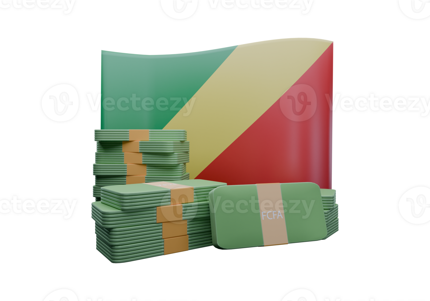 Divine 3D render illustration of Republic of the Congo flag and currency called Franc png