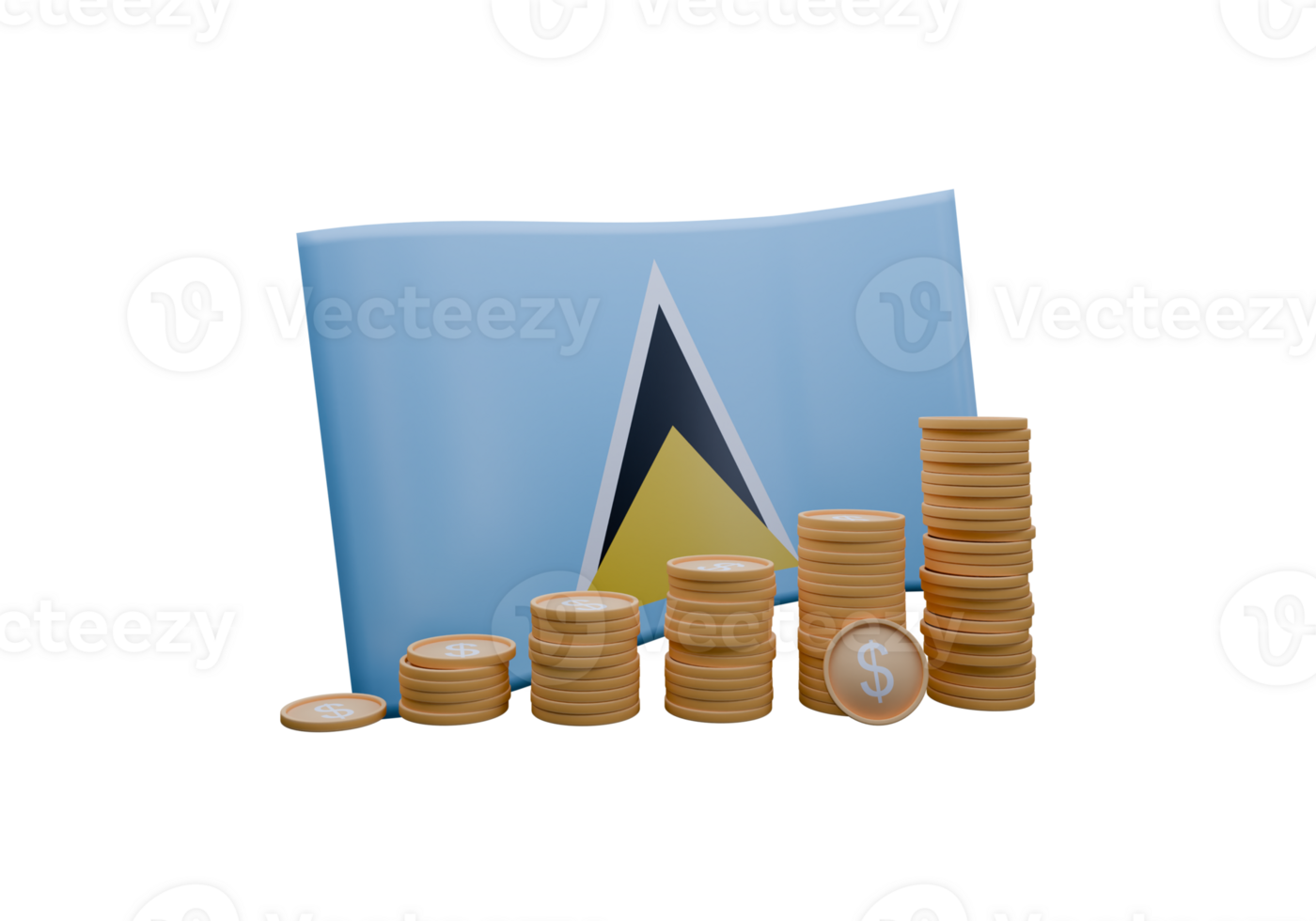 Classy 3D render illustration of Saint Lucia flag and currency called Dollar png