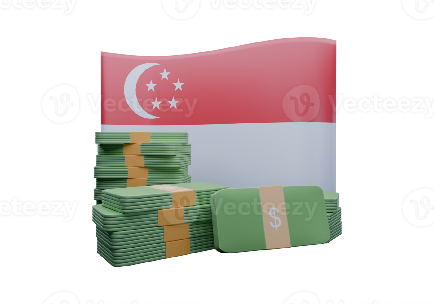 Dreamy 3D render illustration of Singapore flag and currency called Dollar png
