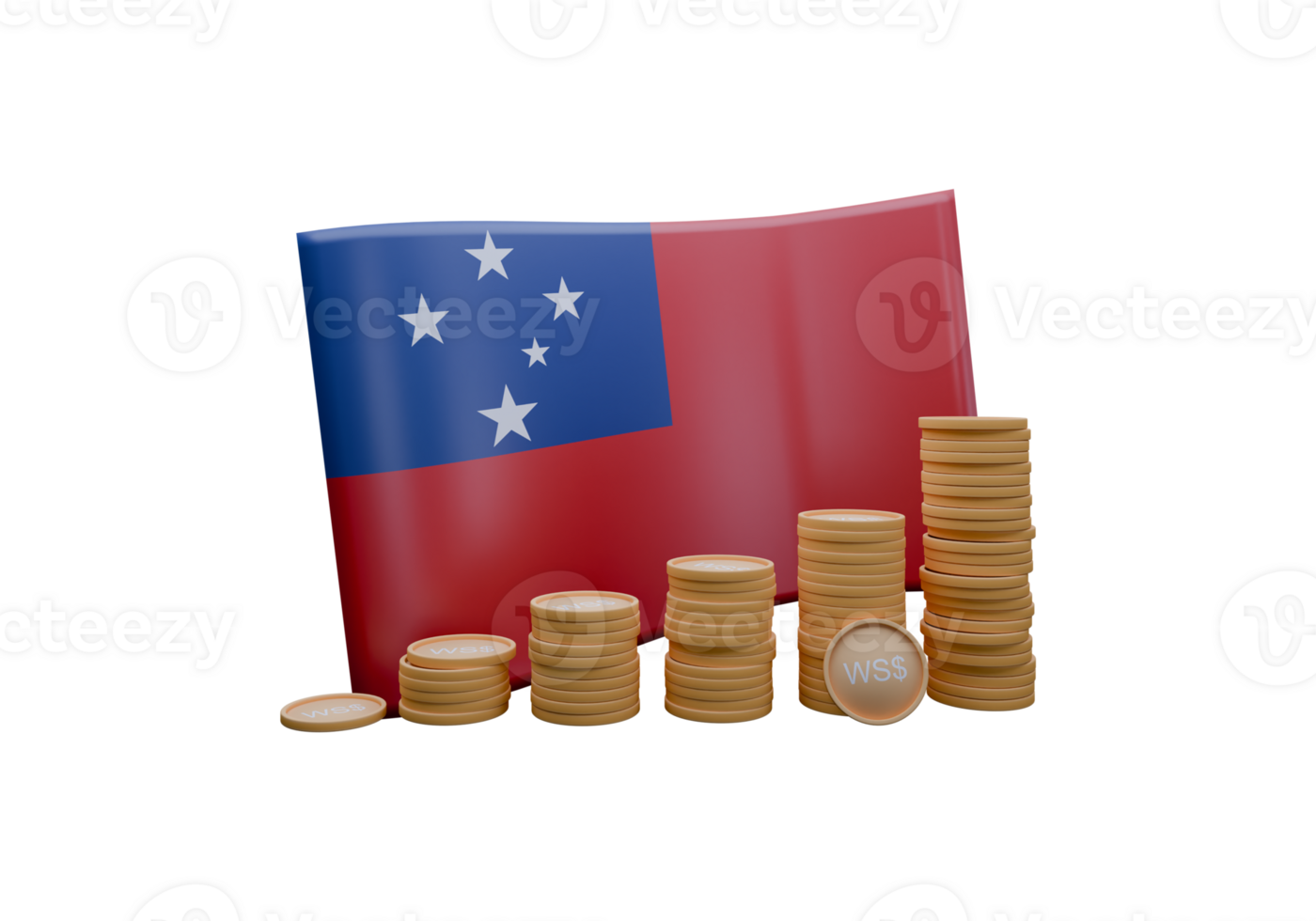 Flawless 3D render illustration of Samoa flag and currency called Tala png