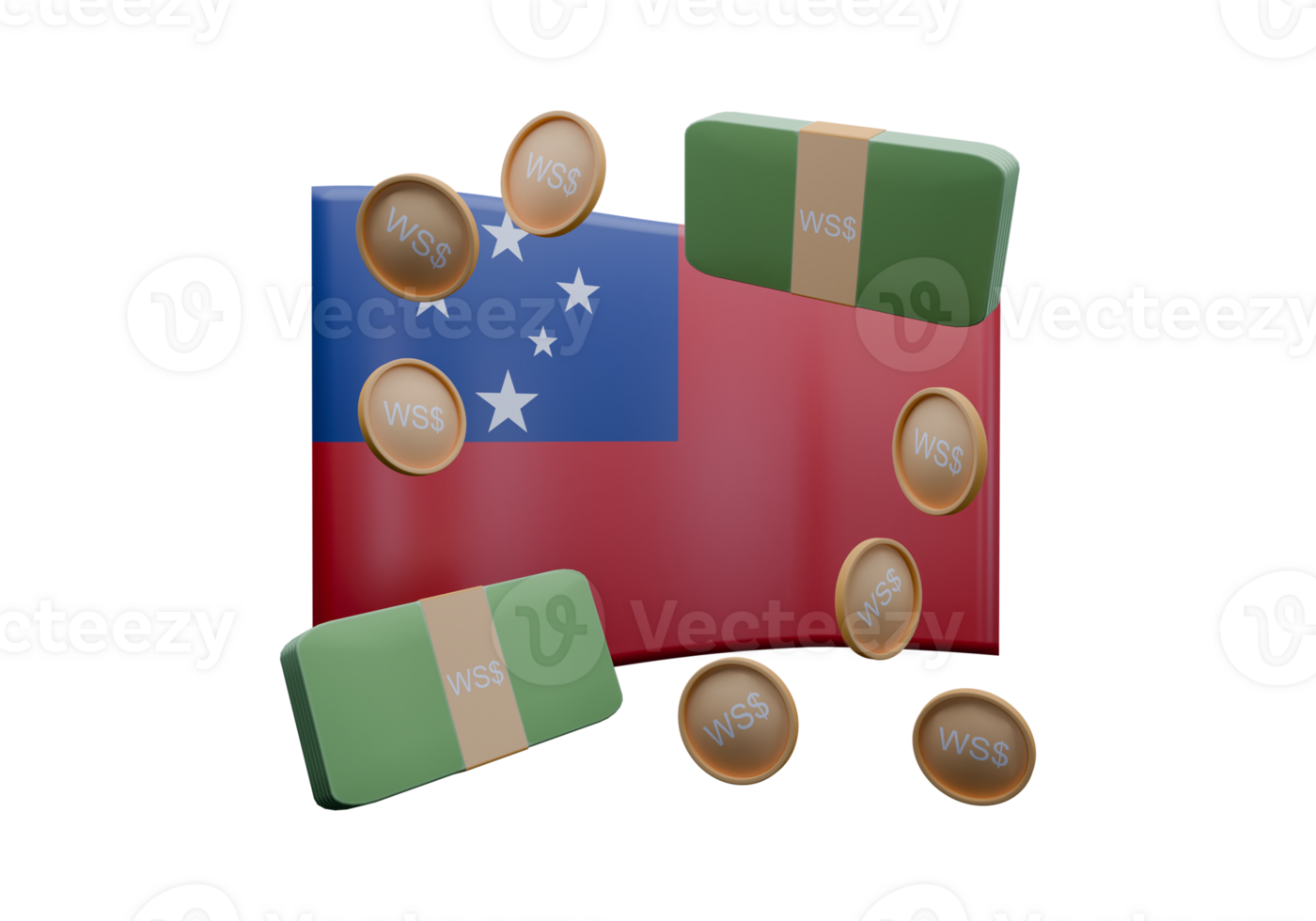 Grand 3D render illustration of Samoa flag and currency called Tala png