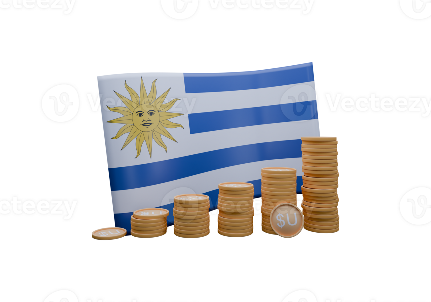 Incredible 3D render illustration of Uruguay flag and currency called Peso png