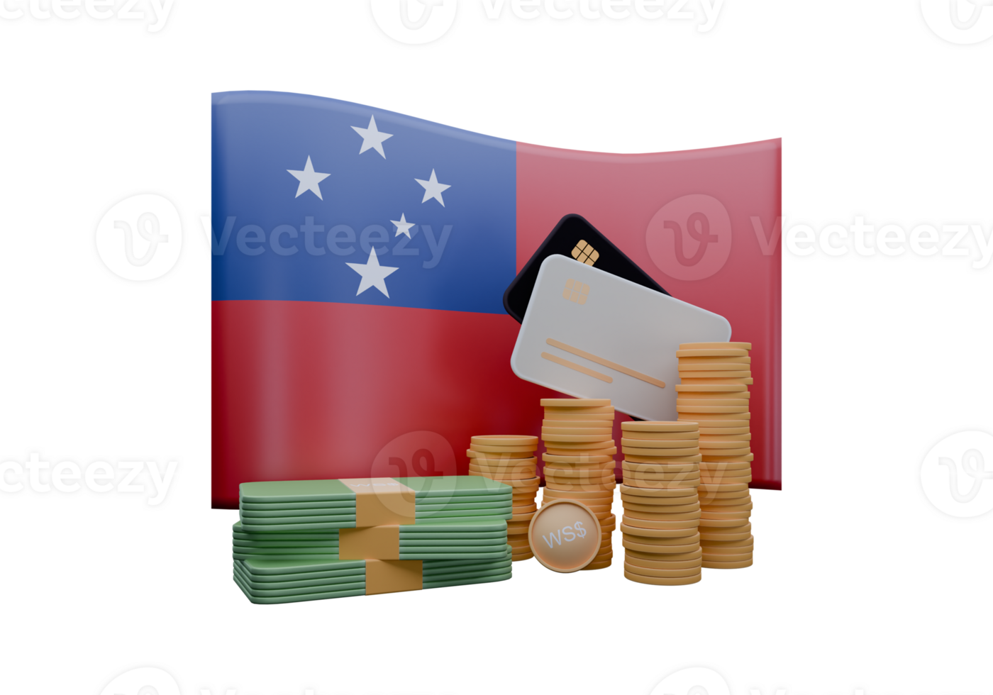 Lovely 3D render illustration of Samoa flag and currency called Tala png