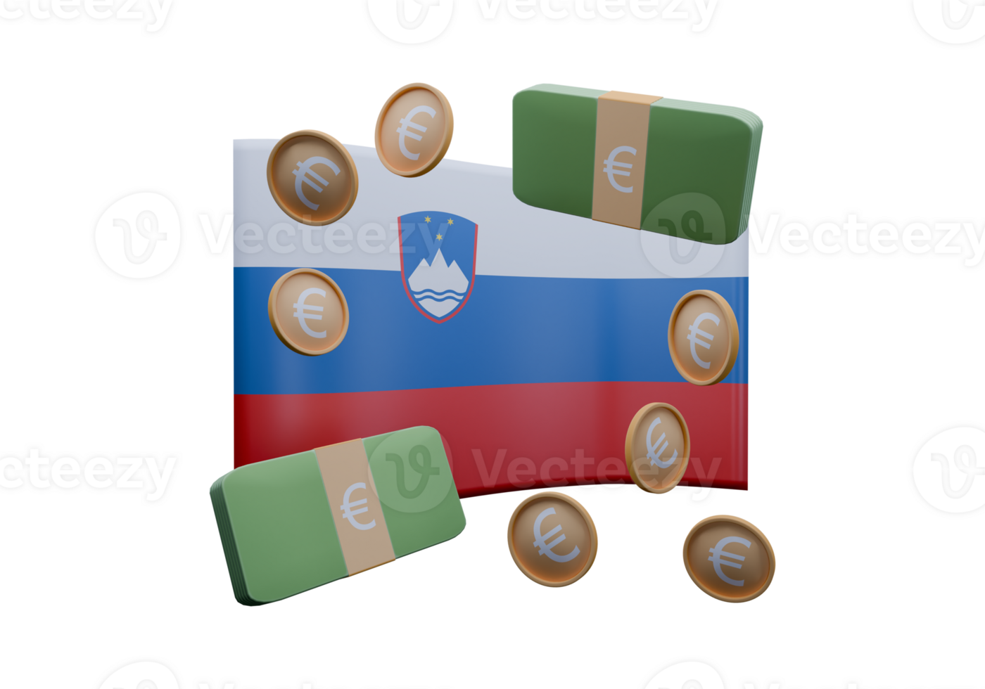 Resplendent 3D render illustration of Slovenia flag and currency called Euro png