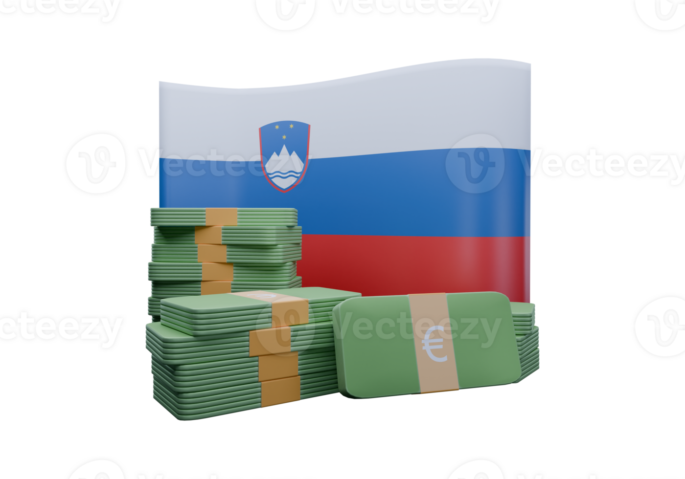 Statuesque 3D render illustration of Slovenia flag and currency called Euro png