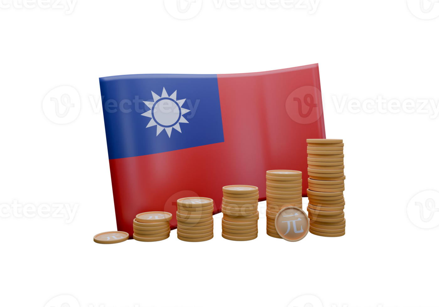 Tasteful 3D render illustration of Taiwan flag and currency called New Thailand Dollar png