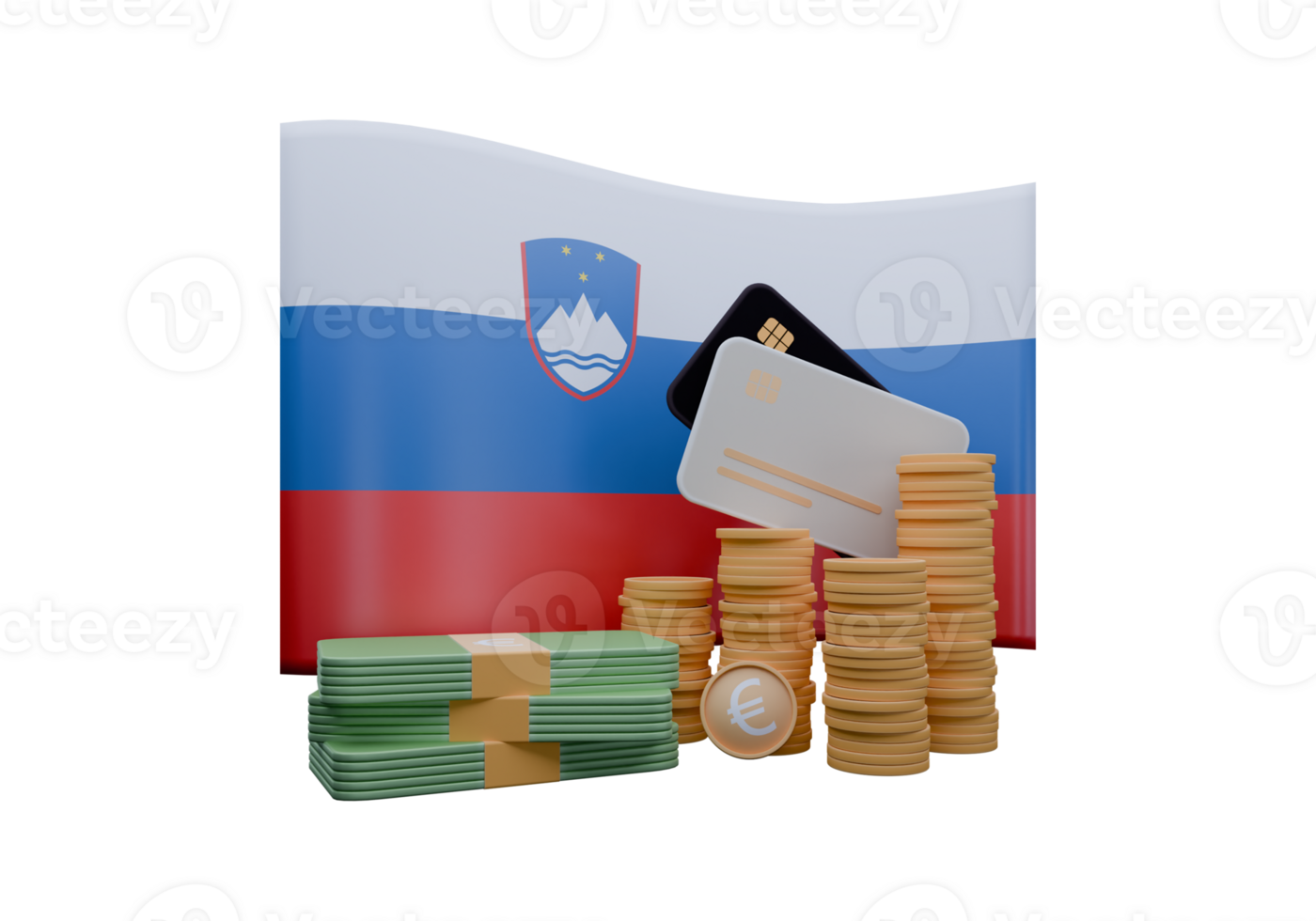 Untarnished 3D render illustration of Slovenia flag and currency called Euro png