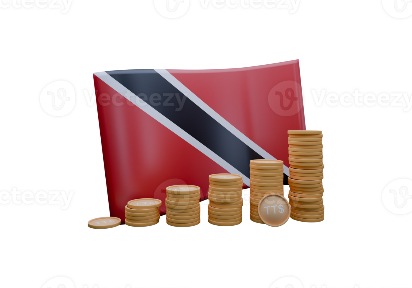 Aesthetic 3D render illustration of Trinidad and Tobago flag and currency called Dollar png