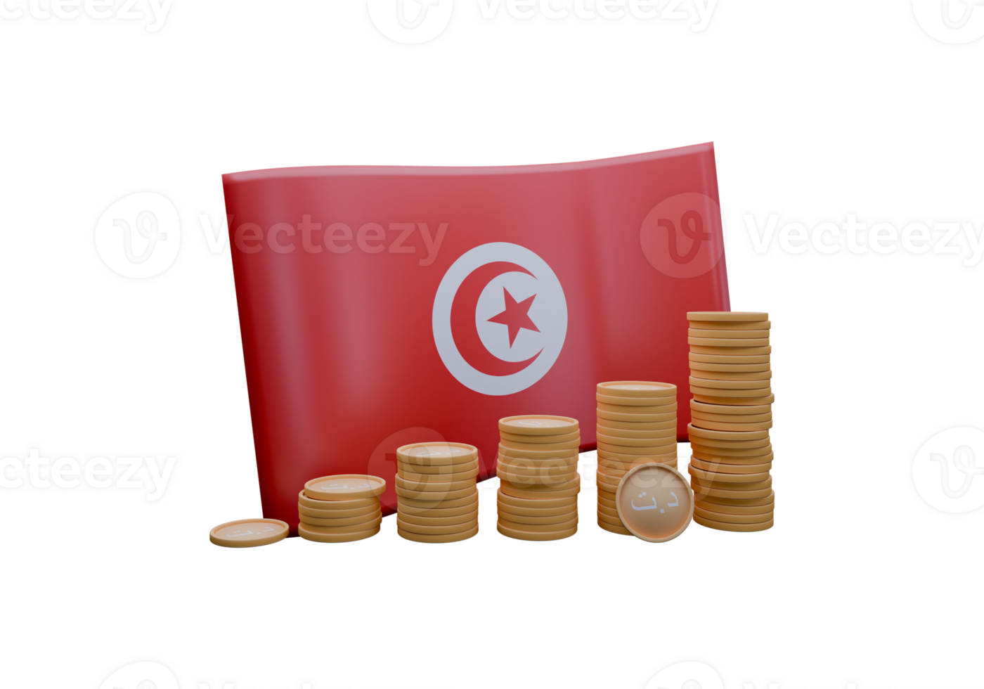 Beautiful 3D render illustration of Tunisia flag and currency called Dinar png