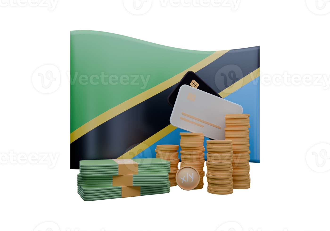 Blooming 3D render illustration of Tanzania flag and currency called Shilling png