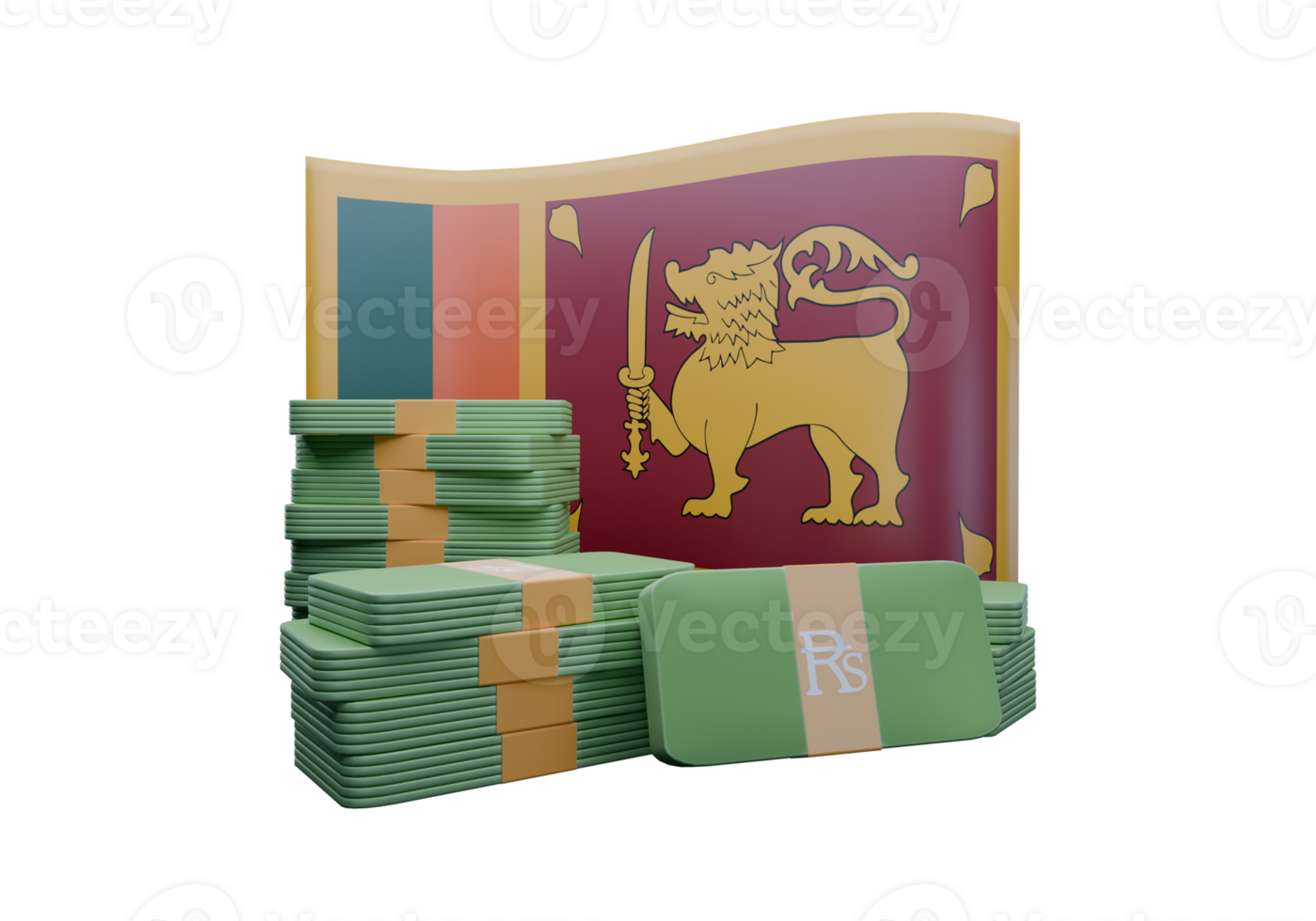 Admirable 3D render illustration of Sri Lanka flag and currency called Rupee png
