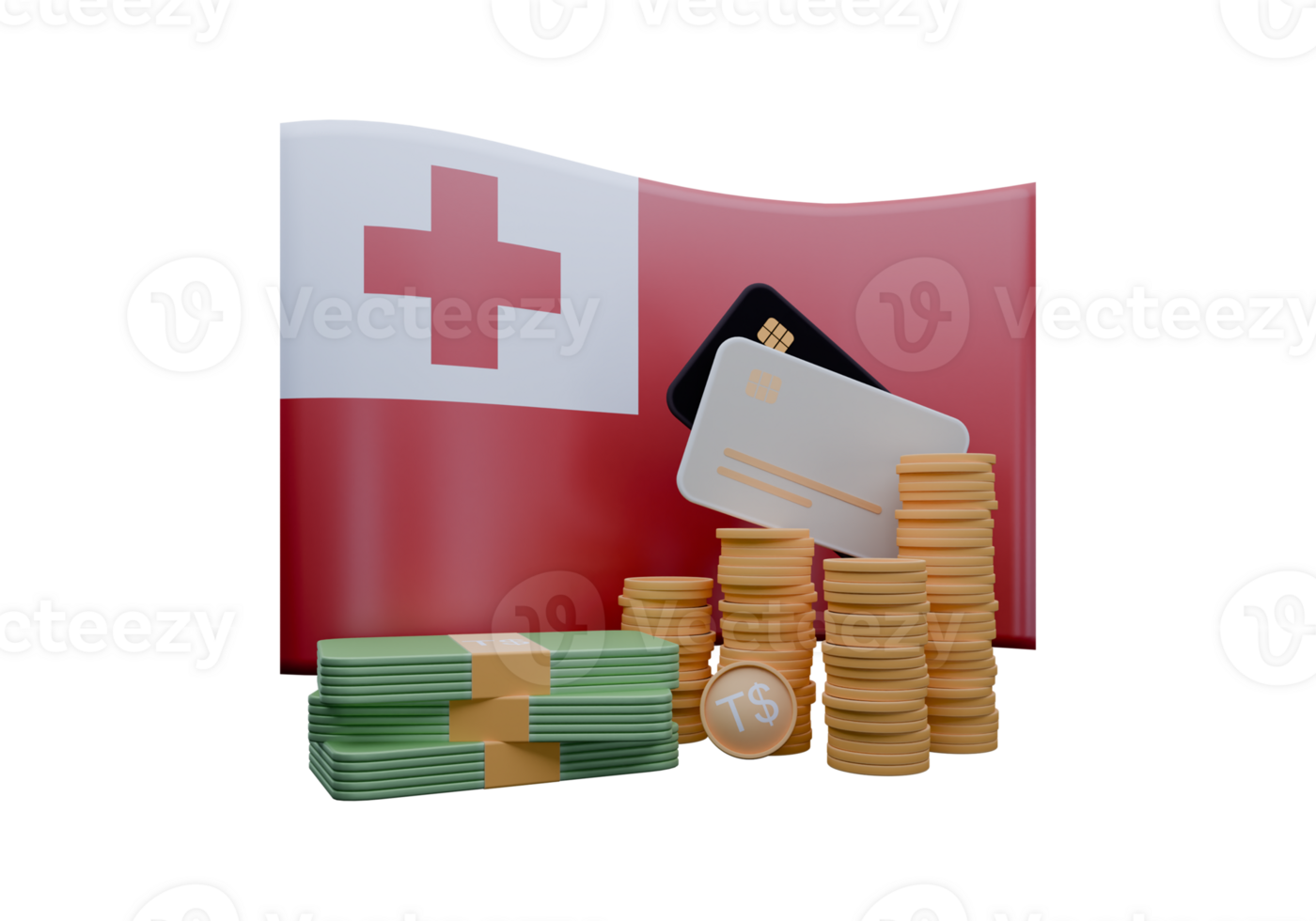 Superb 3D render illustration of Tonga flag and currency called Paanga png