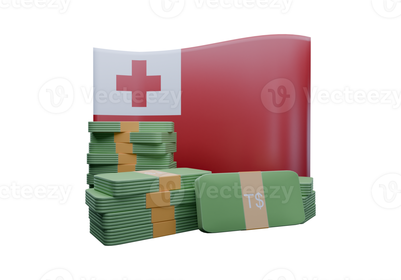 Regal 3D render illustration of Tonga flag and currency called Paanga png