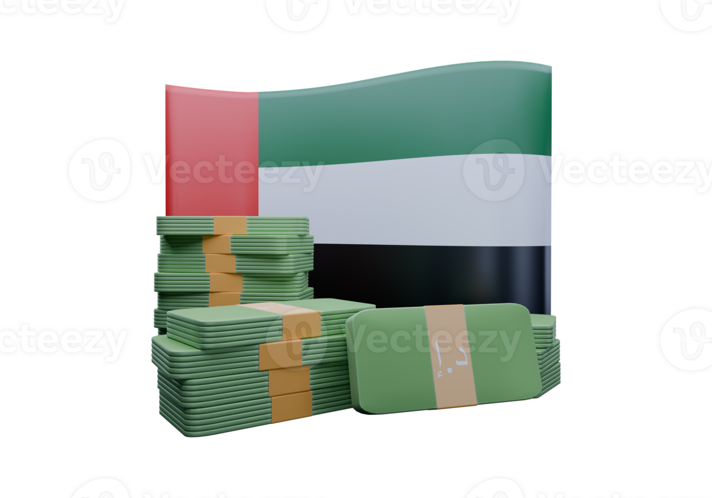 Lush 3D render illustration of United Arab Emirates flag and currency called Dirham png