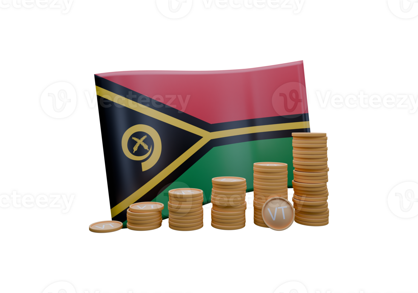Harmonious 3D render illustration of Vanuatu flag and currency called Vatu png