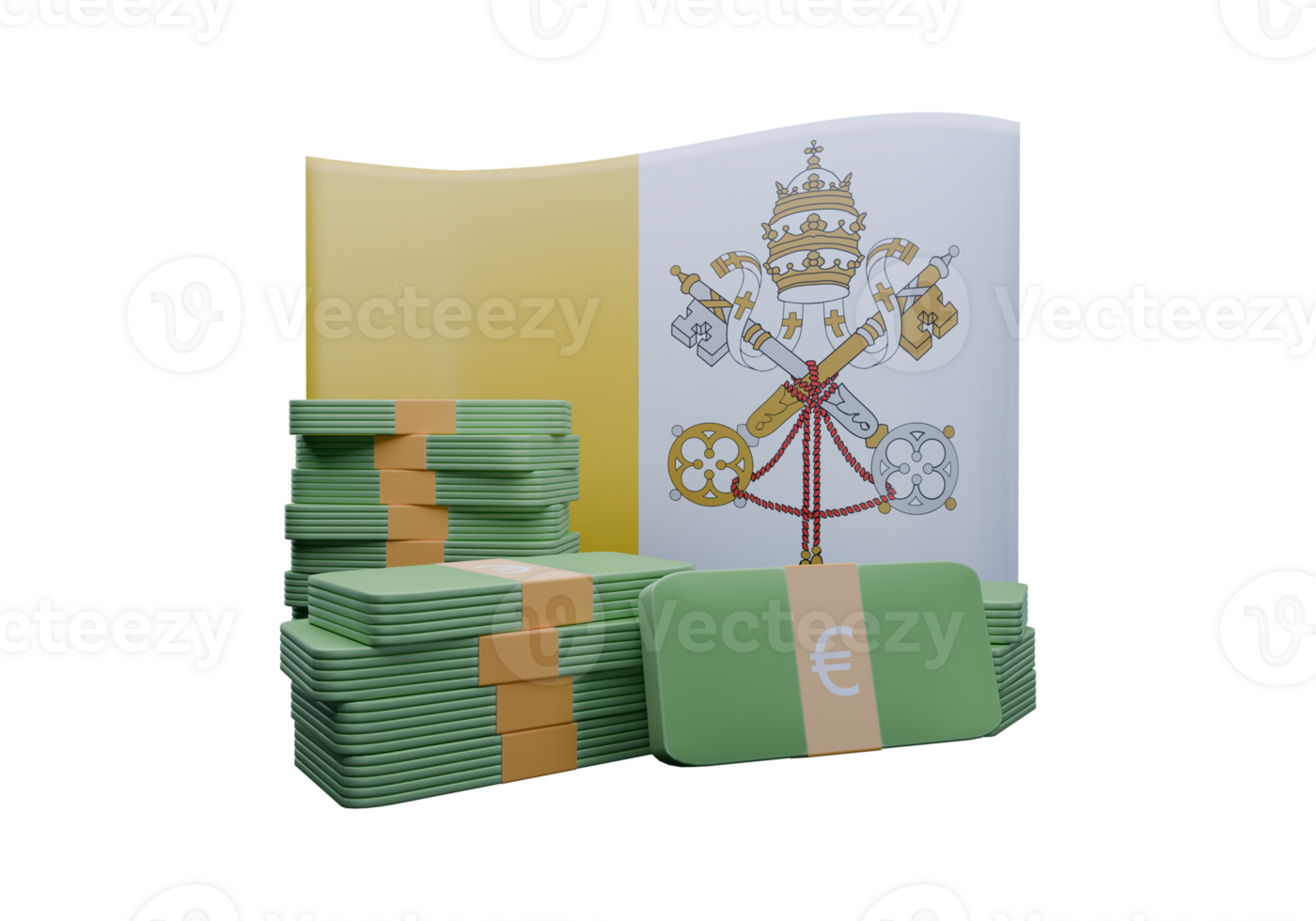 Intricate 3D render illustration of Vatican City flag and currency called Euro png