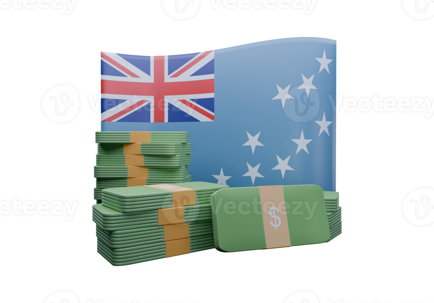 Exquisite 3D render illustration of Tuvalu flag and currency called Dollar png