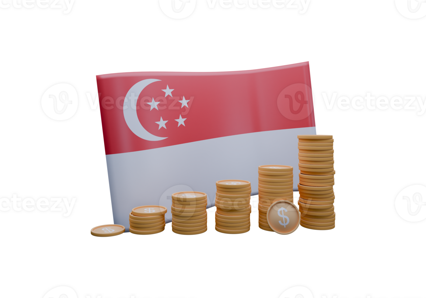 Stunning 3D render illustration of Singapore flag and currency called Dollar png