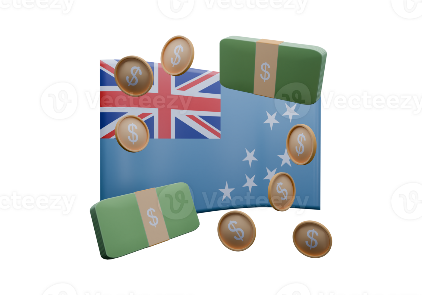 Beautiful 3D render illustration of Tuvalu flag and currency called Dollar png