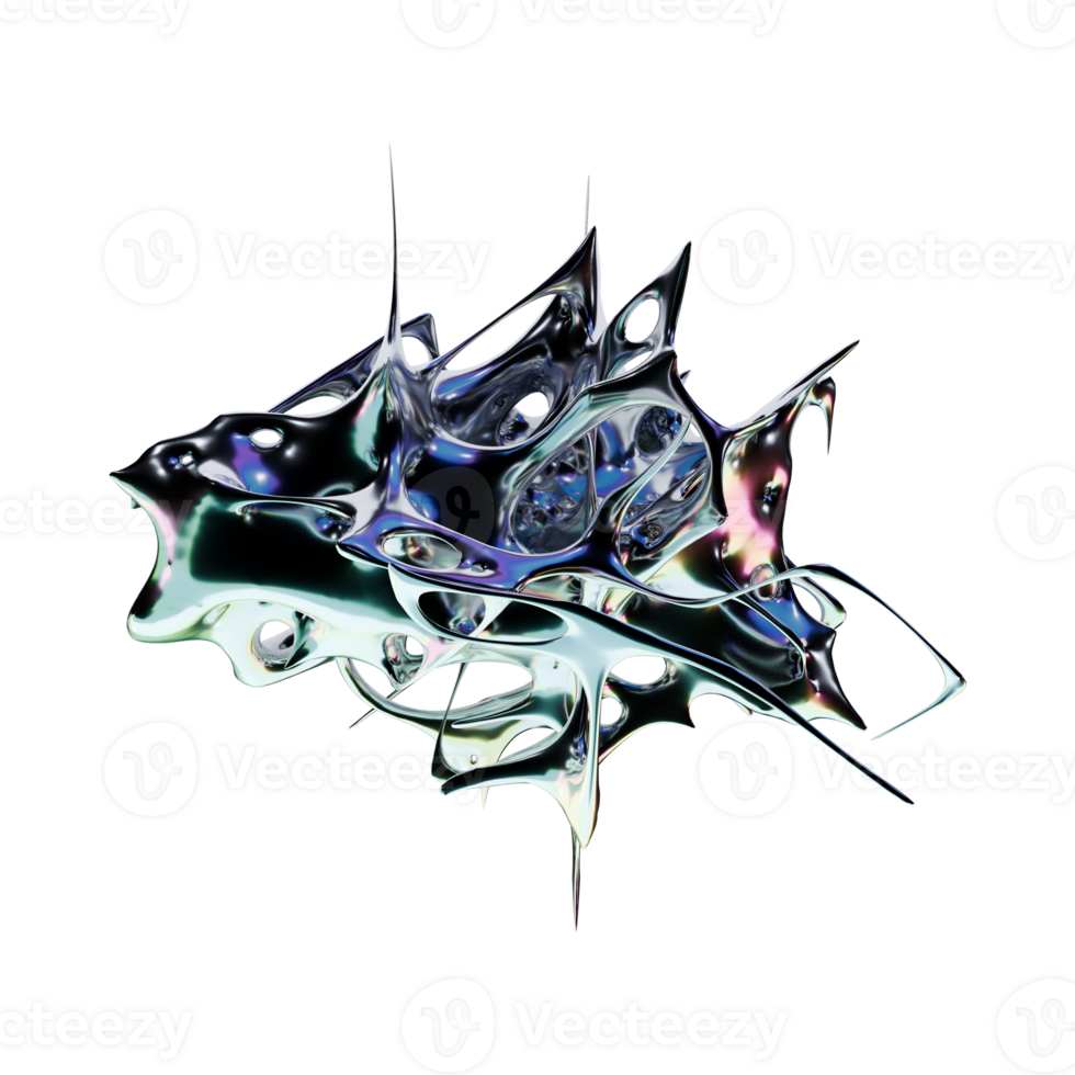 Iridescent chrome type with metallic futuristic 3D render png