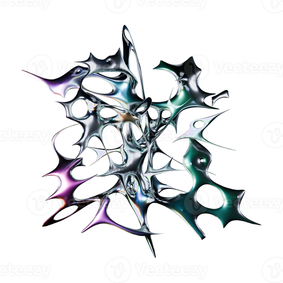 Metallic iridescent chrome type in futuristic 3D render png