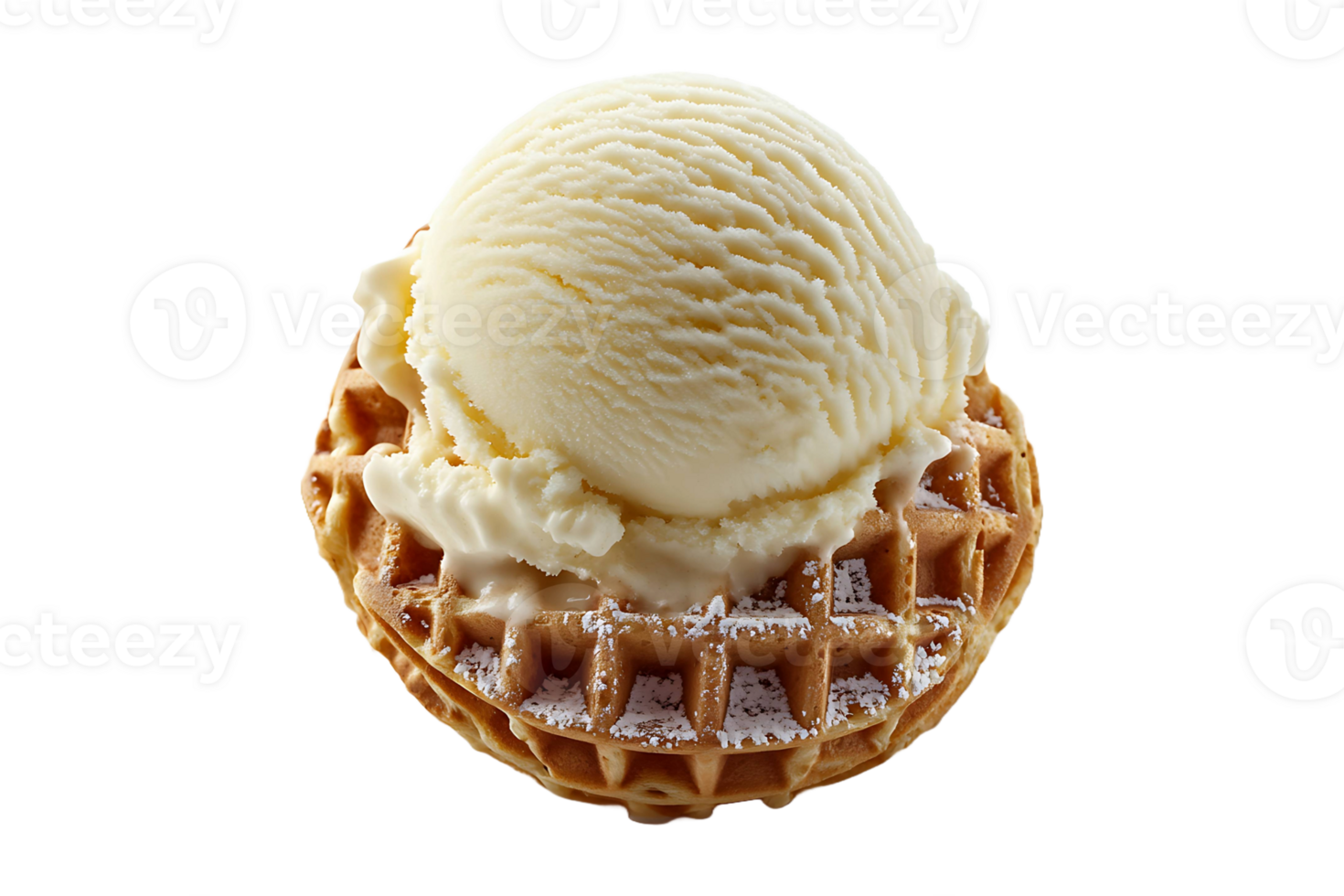 Waffle ball with vanilla ice cream isolated on transparent background. png