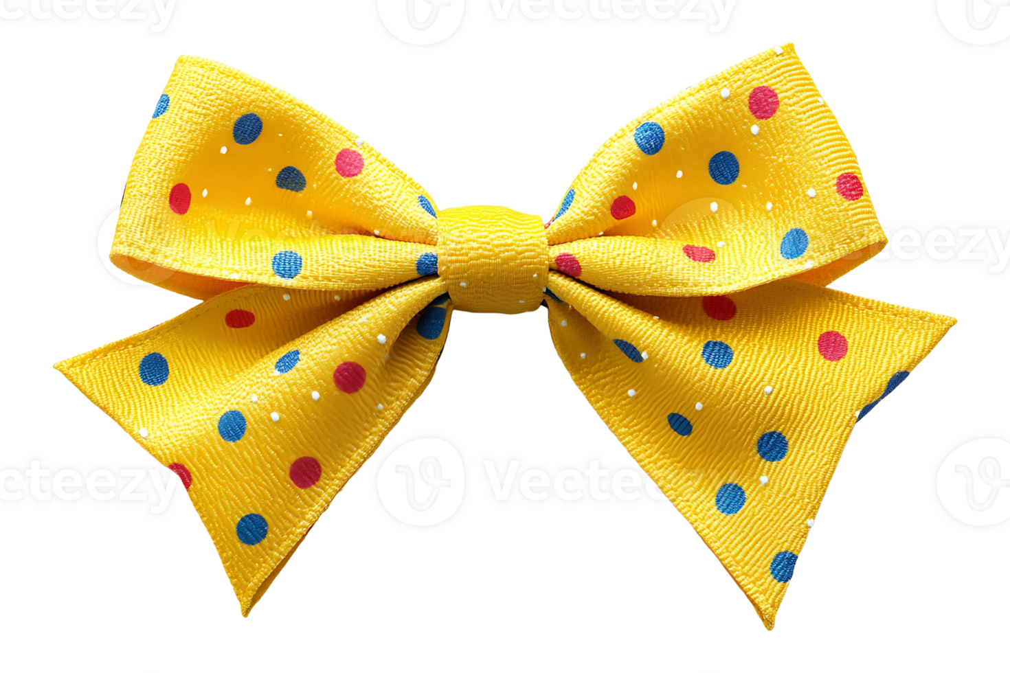 Yellow dotted bow with colorful dots isolated on transparent background. png