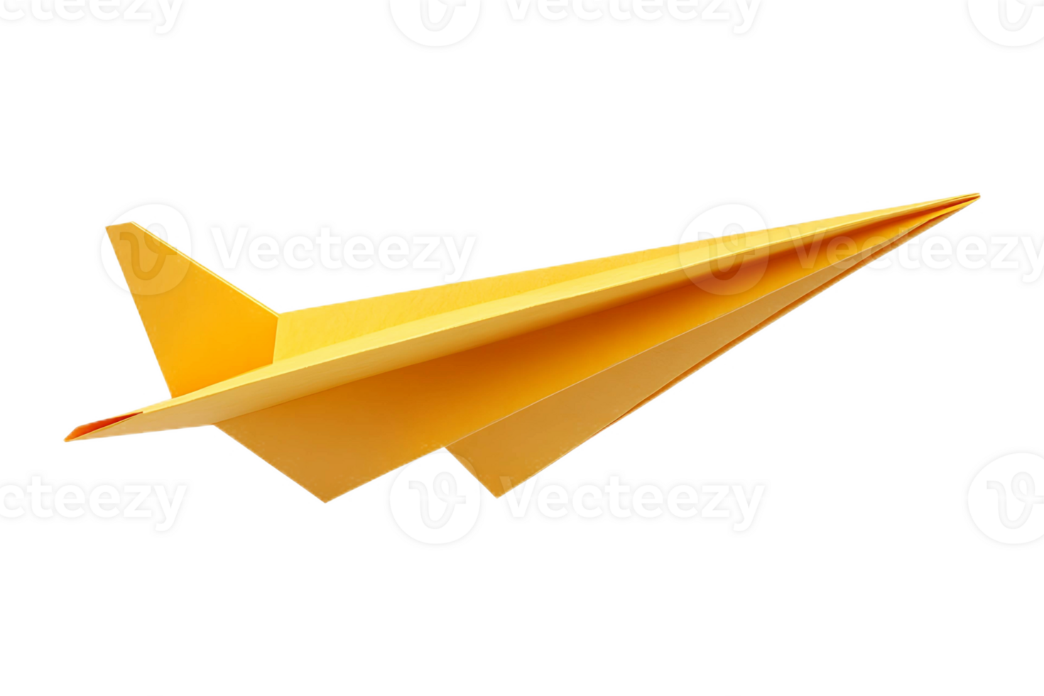 Floating yellow paper airplane isolated on transparent background. png