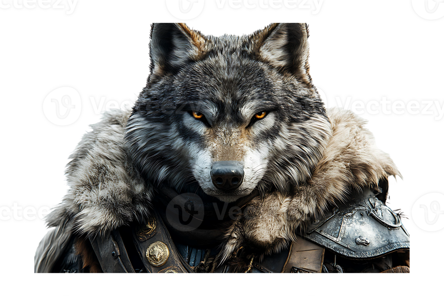 Warrior wolf in armor isolated on transparent background. png
