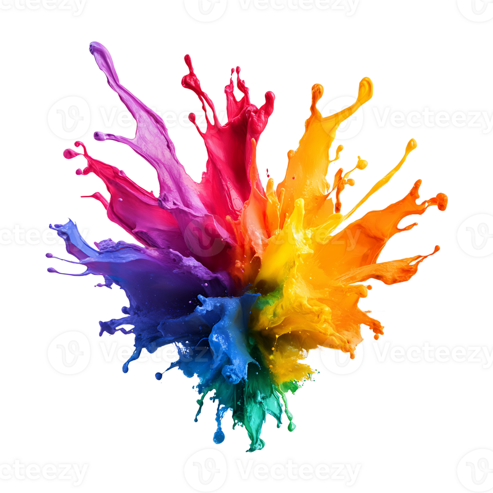 Explosion of rainbow paint isolated on transparent background. png