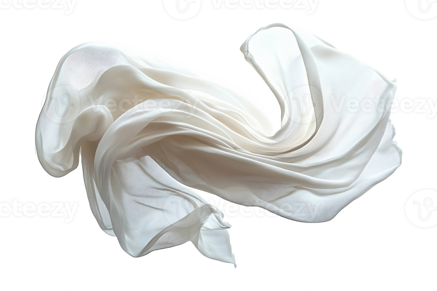 Floating white fabric blowing isolated on transparent background. png