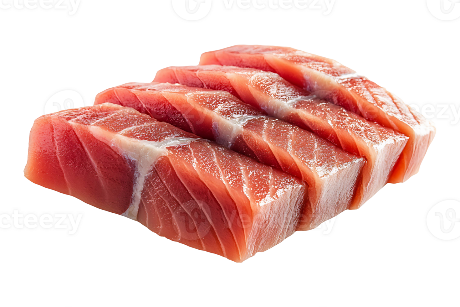 Floating slice of fresh raw fish isolated on transparent background. png
