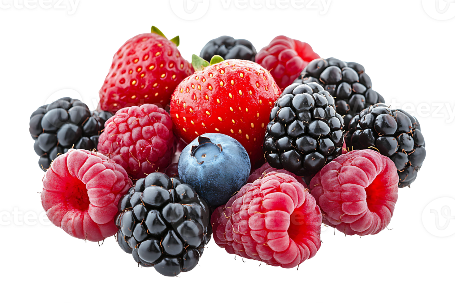 Fresh mixed berries isolated on transparent background. png