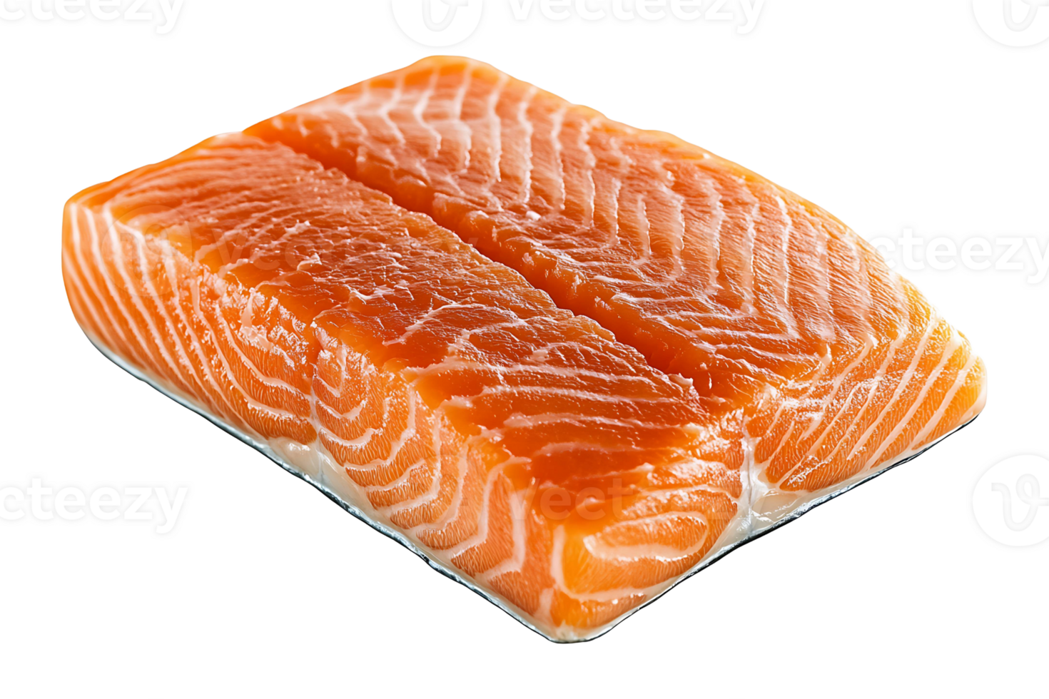 Floating raw salmon fillet isolated on transparent background. png