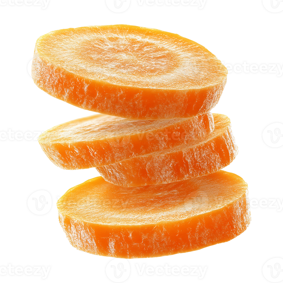Floating carrot slices isolated on transparent background. png