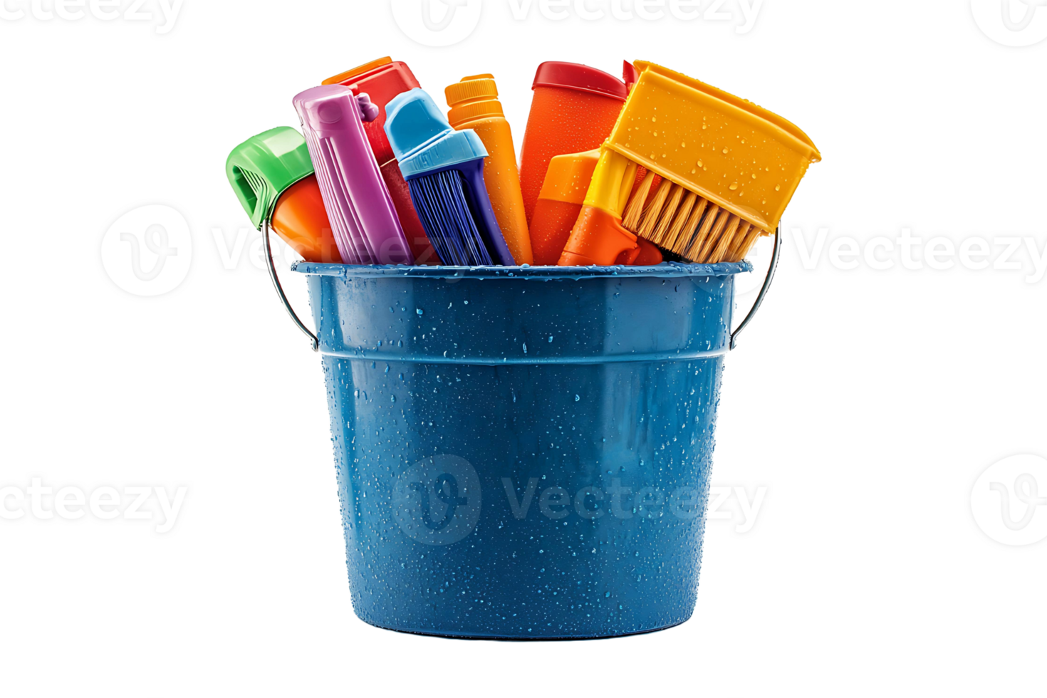 House cleaning supplies in a bucket isolated on transparent background. png