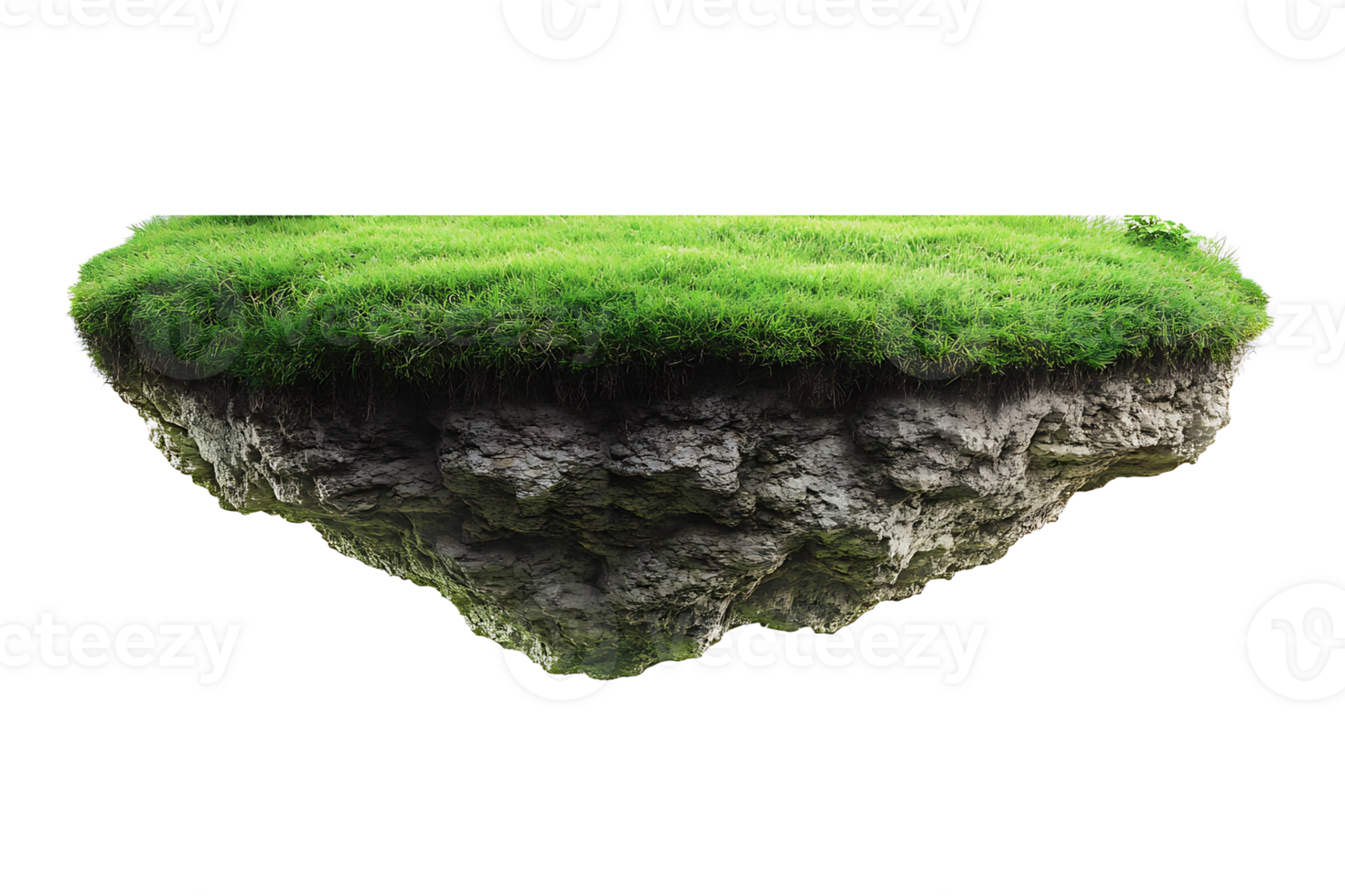 Green lawn floating island isolated on transparent background. png