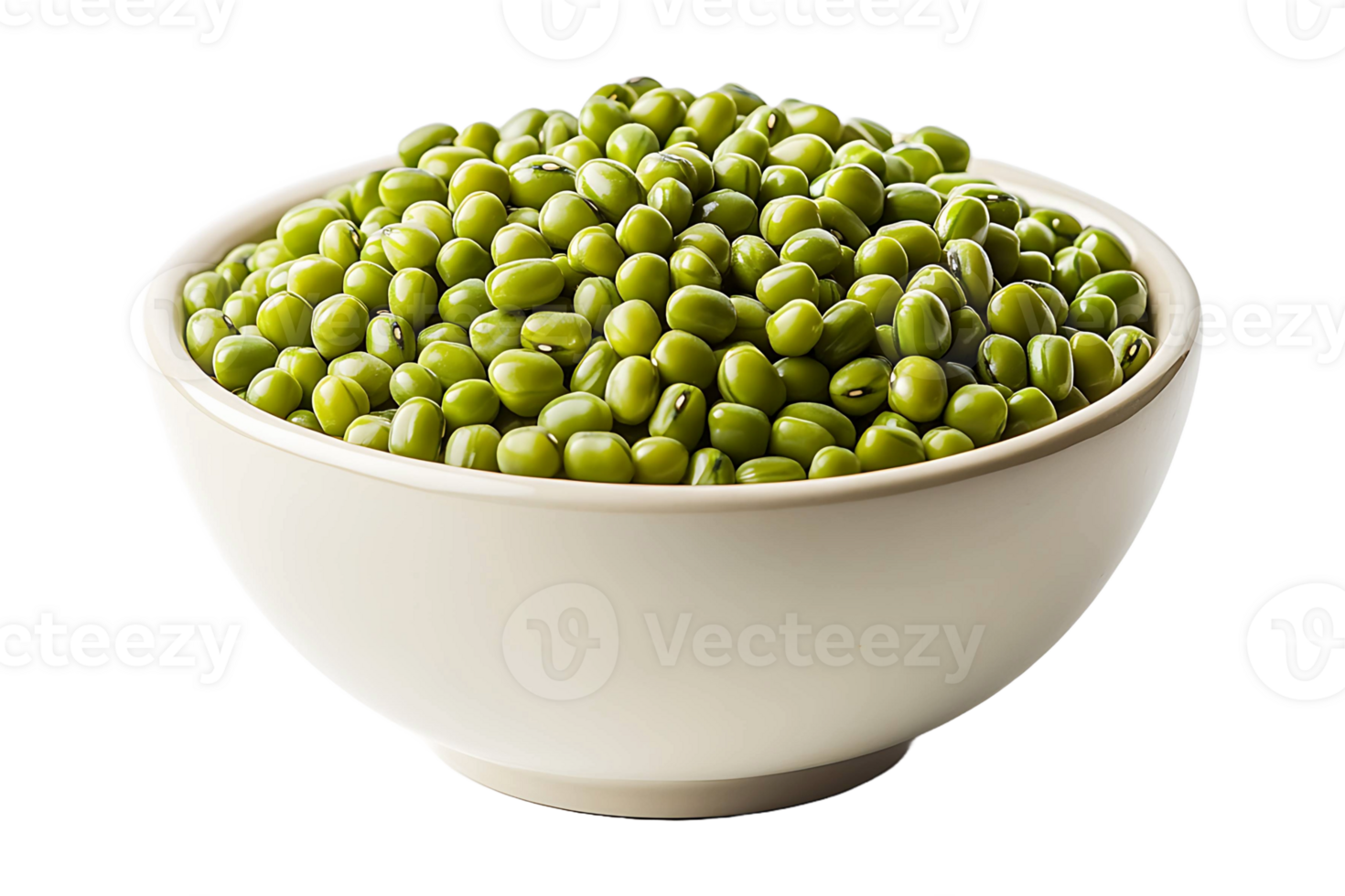 Green mung beans in a bowl isolated on transparent background. png