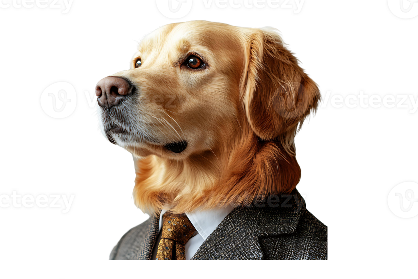 Golden Retriever dog in a business suit isolated on transparent background. png