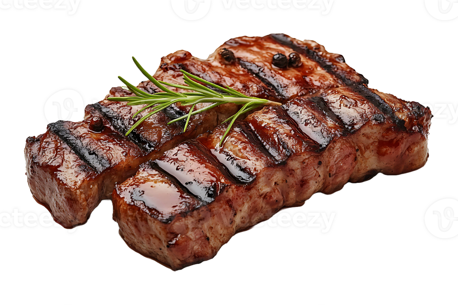 Grilled pork steak with oily sauce flying isolated on transparent background. png