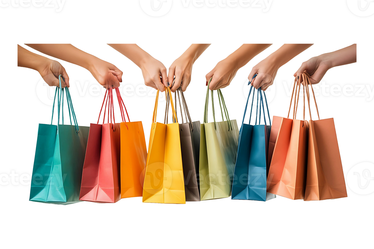 Hands with shopping bags for fashion or sales isolated on transparent background. png
