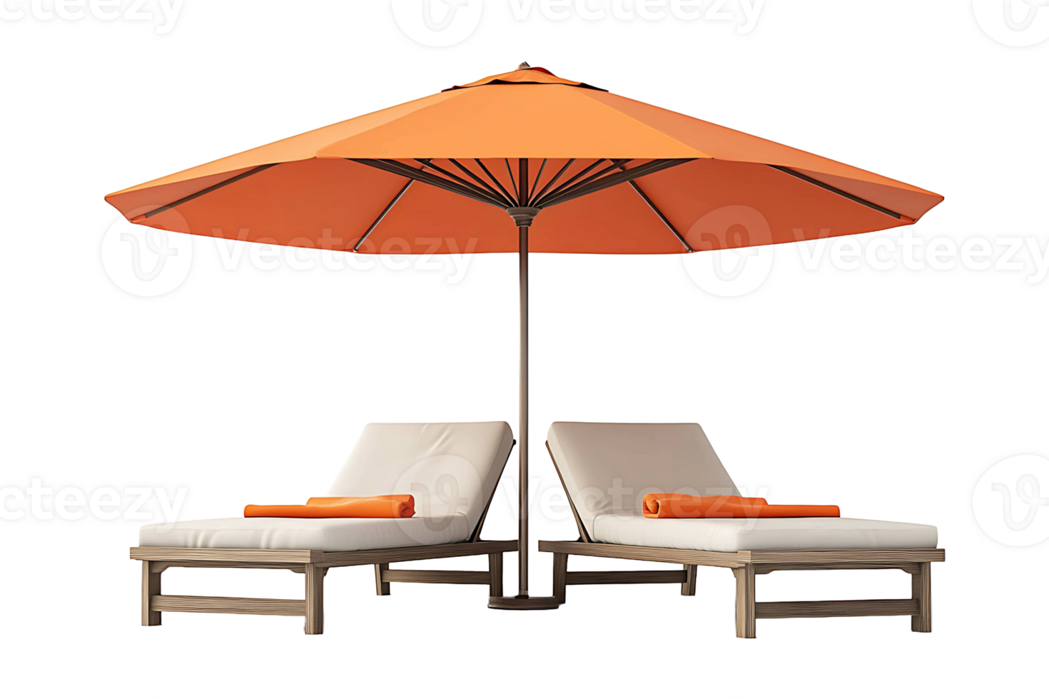 Sun umbrella with sunbed isolated on transparent background. png
