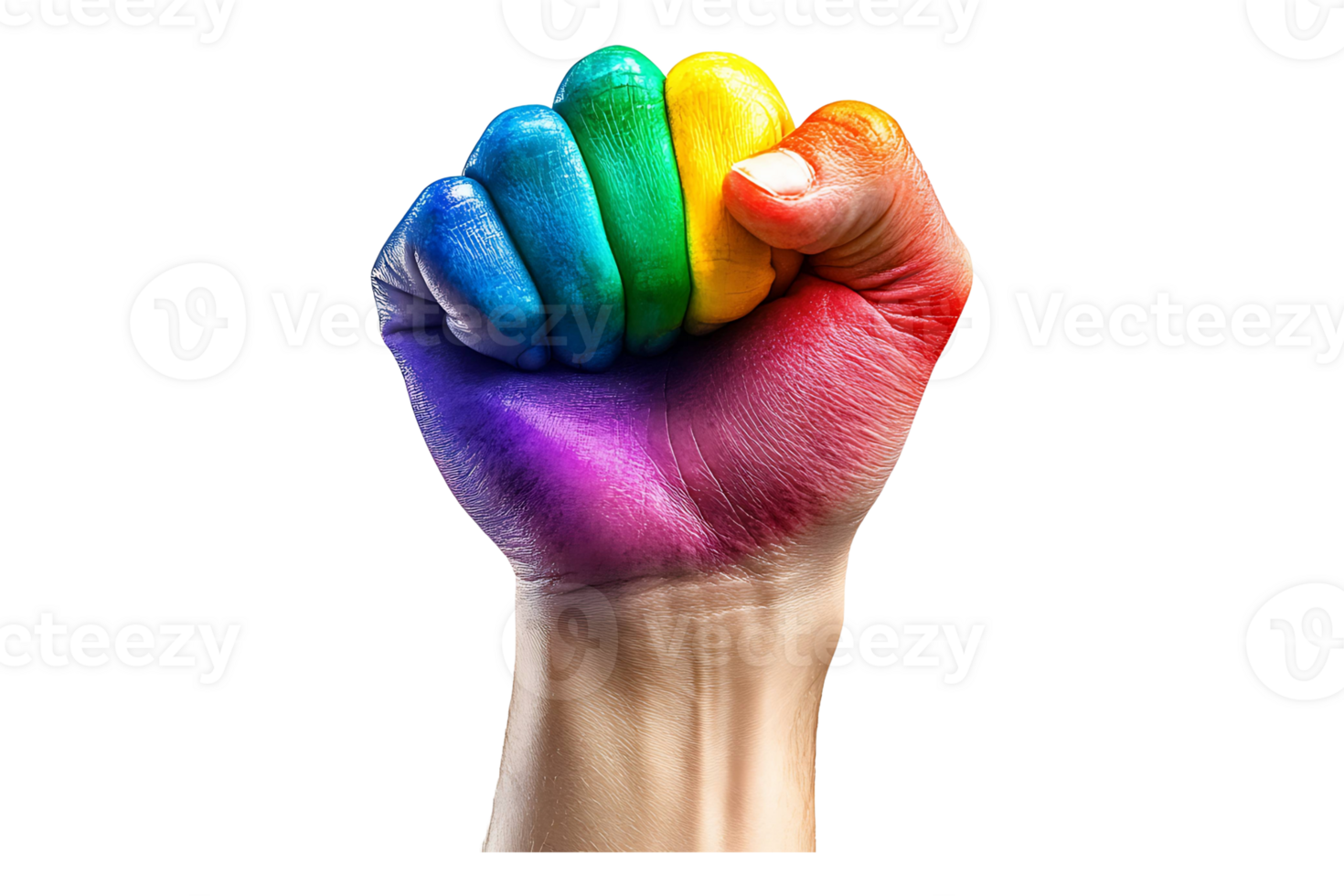 Raised fist with rainbow pride colors isolated on transparent background png