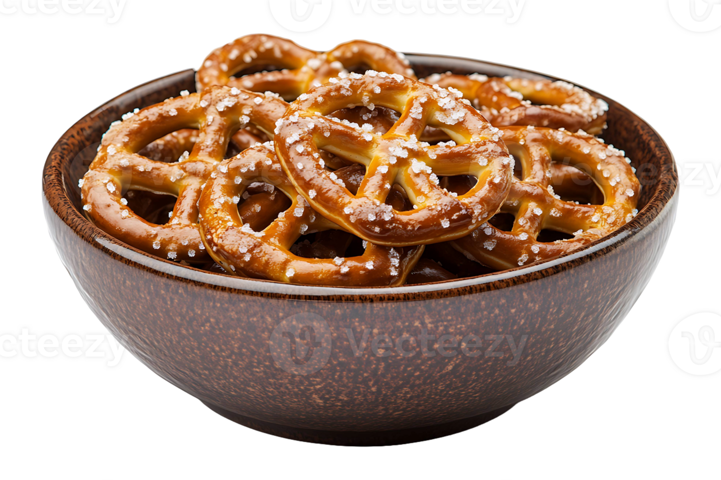 Salted pretzels in a bowl isolated on transparent background. png