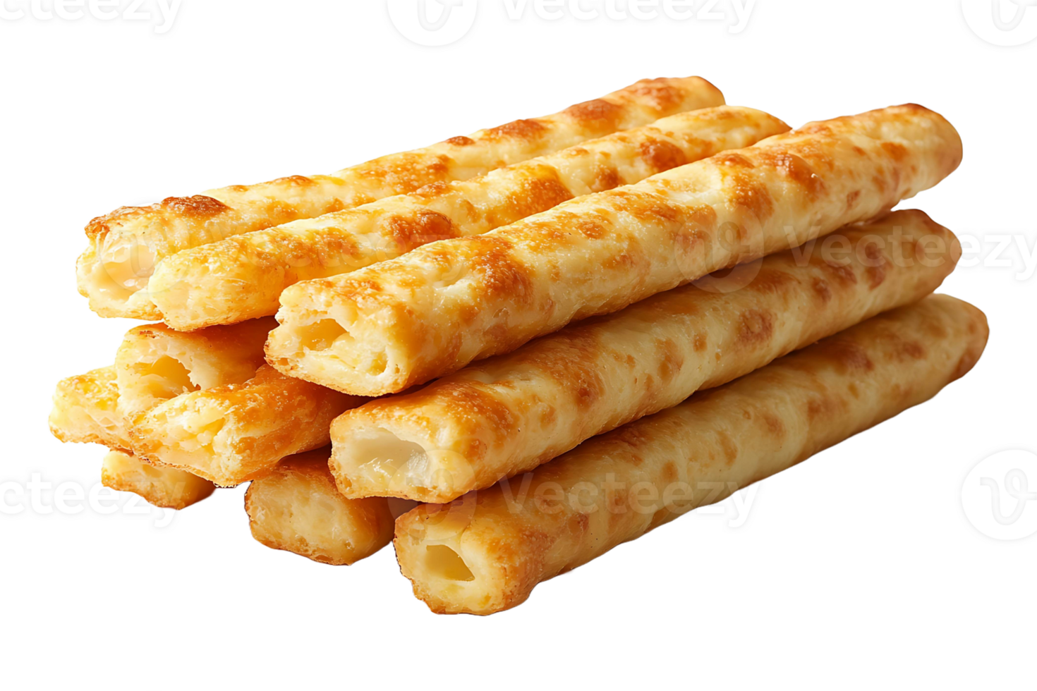 Stack of tasty cheese sticks isolated on transparent background. png