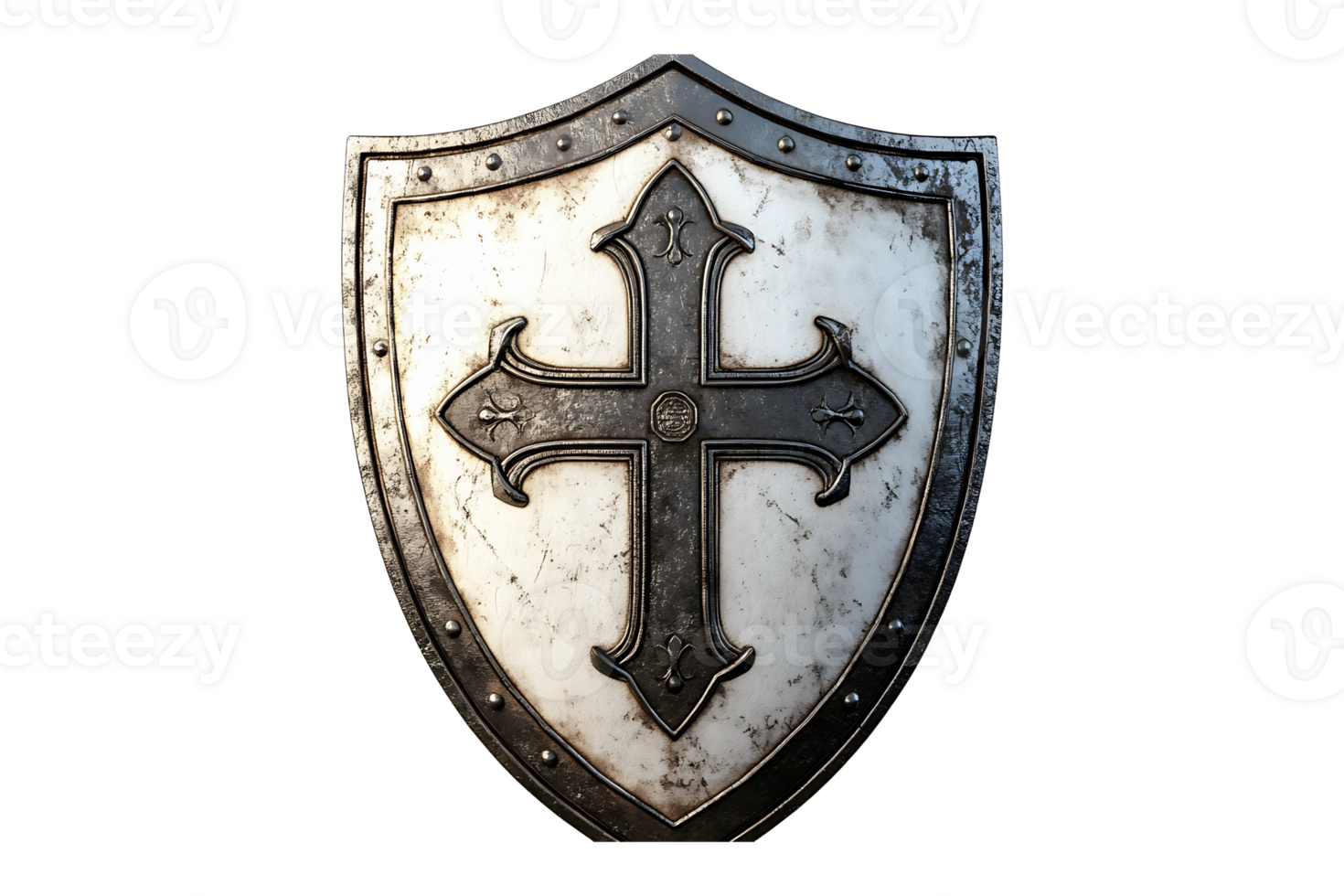 Shield with a cross emblem isolated on transparent background. png
