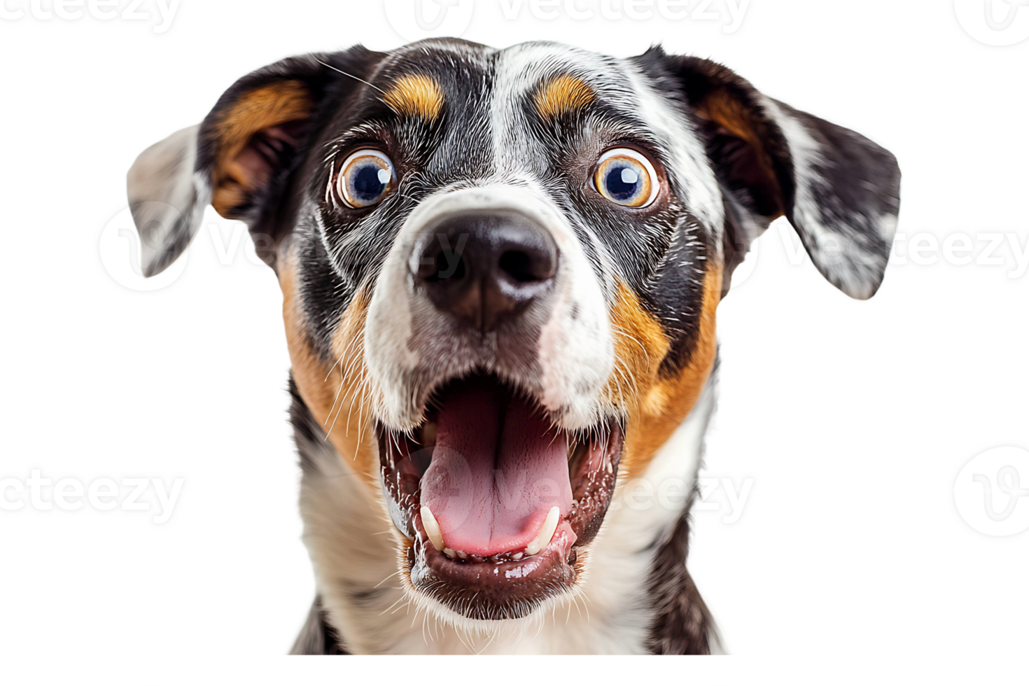 Shocked dog face portrait isolated on transparent background. png
