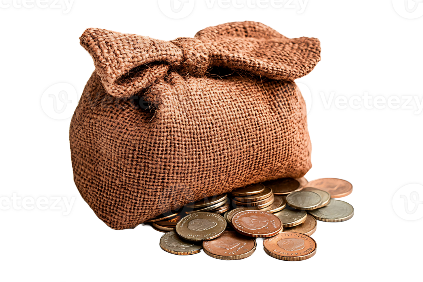Small bag filled with coins isolated on transparent background. png